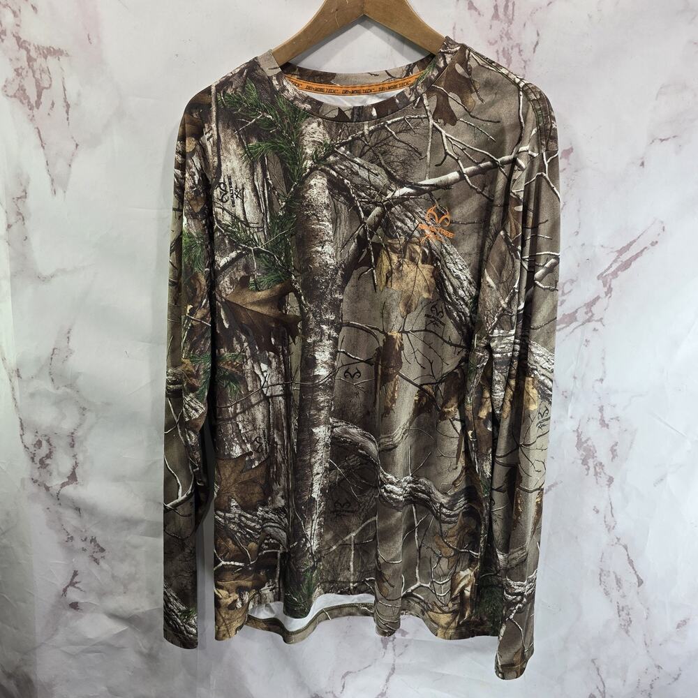 Realtree Shirt Mens XL Camo Woodland Xtra Long Sleeve Active Wicking Quick Dry